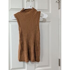Anthropologie, MOTH, Small, Sleeveless, Ribbed Mock Neck Sweater, Caramel, Wool‎